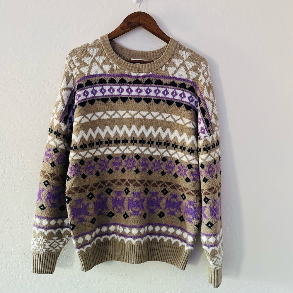 BP Women’s Medium‎ Fall Geometric Patterned Brown Purple White Sweater